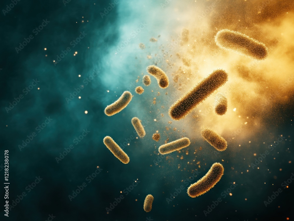 Aufkleber microbial activity visualization scientific research lab 3d render abstract environment close-up bio