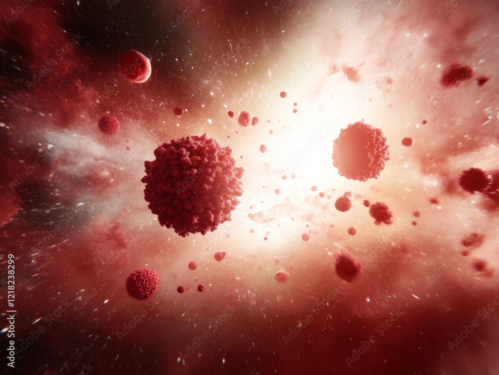 Poster red particles in cosmic explosion outer space digital art abstract universe artistic view sci-fi con