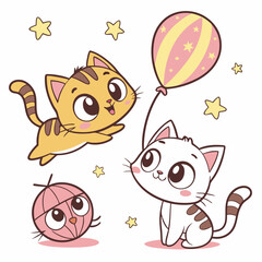 Cute cartoon cats, diverse feline characters, playful poses, 