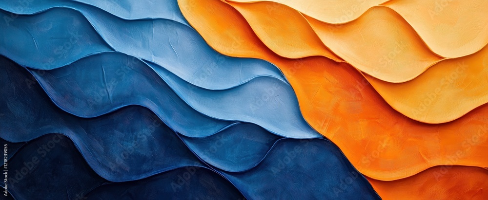 Poster abstract flow: a mesmerizing abstract art piece featuring bold strokes of blue and orange hues, flow