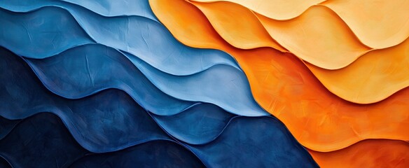 Obraz premium Abstract Flow: A mesmerizing abstract art piece featuring bold strokes of blue and orange hues, flowing in a mesmerizing pattern of rhythmic waves, creating a visual symphony of movement and energy.