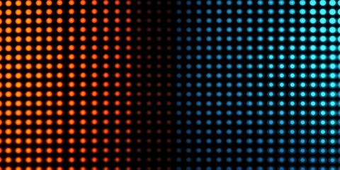 LED Light Wall: Abstract background image featuring a vibrant gradient of warm orange and cool blue LED lights arranged in a regular grid pattern.