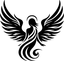 Obraz premium vector illustration design image icon logo symbol decoration silhouette angel winged