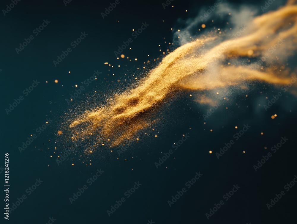 Poster dynamic swirl of golden particles abstract background digital art vibrant colors close-up movement a