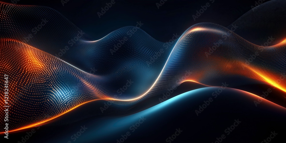 Poster abstract flow: dynamic interplay of glowing orange and blue waves, creating an ethereal and mesmeriz