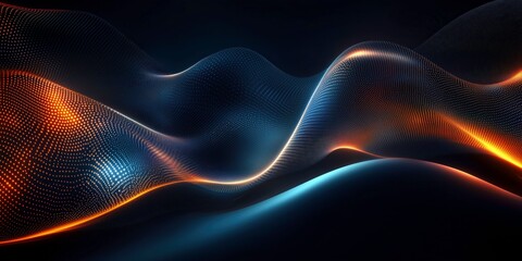 Obraz premium Abstract Flow: Dynamic interplay of glowing orange and blue waves, creating an ethereal and mesmerizing digital artwork. Perfect for tech, music, or design projects.