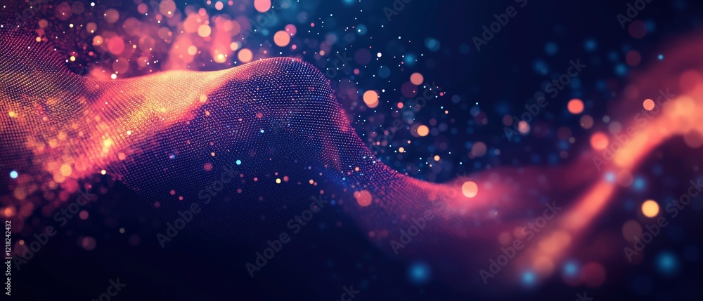 Poster abstract cosmic flow: a mesmerizing abstract background with a shimmering wave of glowing orange par