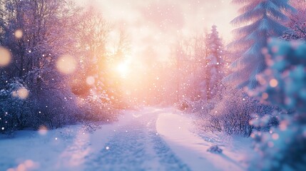 Purple Winter Blur Background Decorated Falling Snow