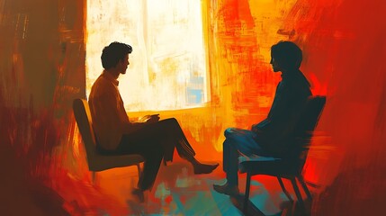 A therapist listening attentively to a client during a session, reflecting patience and mercy