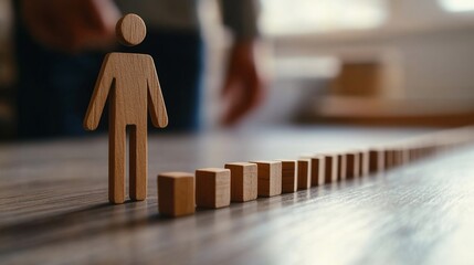 Wooden Figure and Blocks: Path to Success