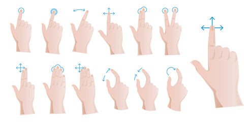 Set Illustration of Hand Gesture Icons for Touchscreen Interaction isolated 