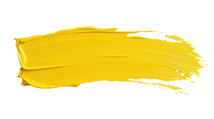 Abstract yellow and orange paint splashes with brush strokes with transparent PNG background