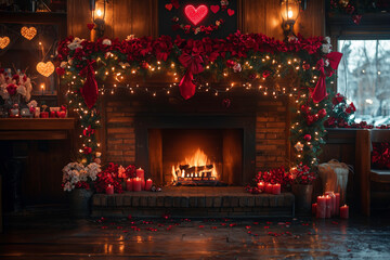 Valentine's Fireplace Decoration - Romantic and Gorgeous Ribbon and Light Design