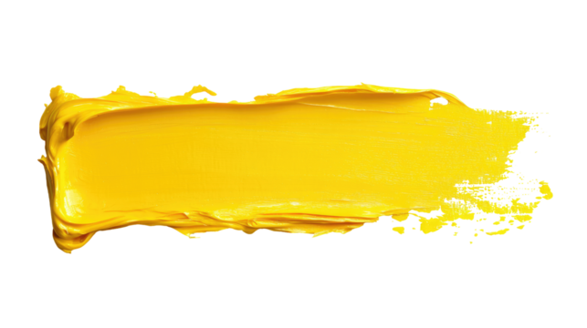 Abstract yellow and orange paint splashes with brush strokes with transparent PNG background