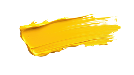 Abstract yellow and orange paint splashes with brush strokes with transparent PNG background