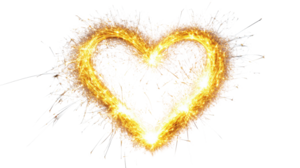 A gold heart with glitter on transparent background