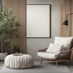3D Modern Interior Render with Frame Mockup, Generative Ai.