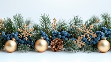 Festive garland with pine, berries, and ornaments