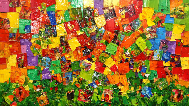 20. An abstract interpretation of Earth as a patchwork of vibrant, textured patterns symbolizing diverse ecosystems and cultures blending together 