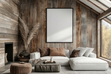 Blank Frame Mockup for Living Room Walls, Generative Ai.