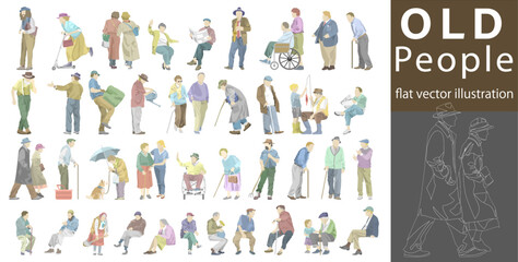 Flat vector illustration collection old people color version