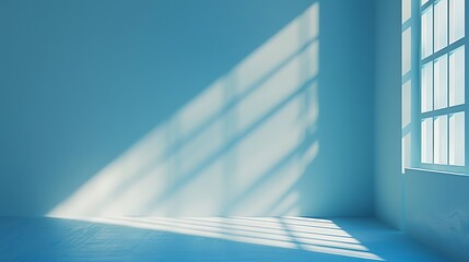 Obraz premium Empty blue room with window and sunlight