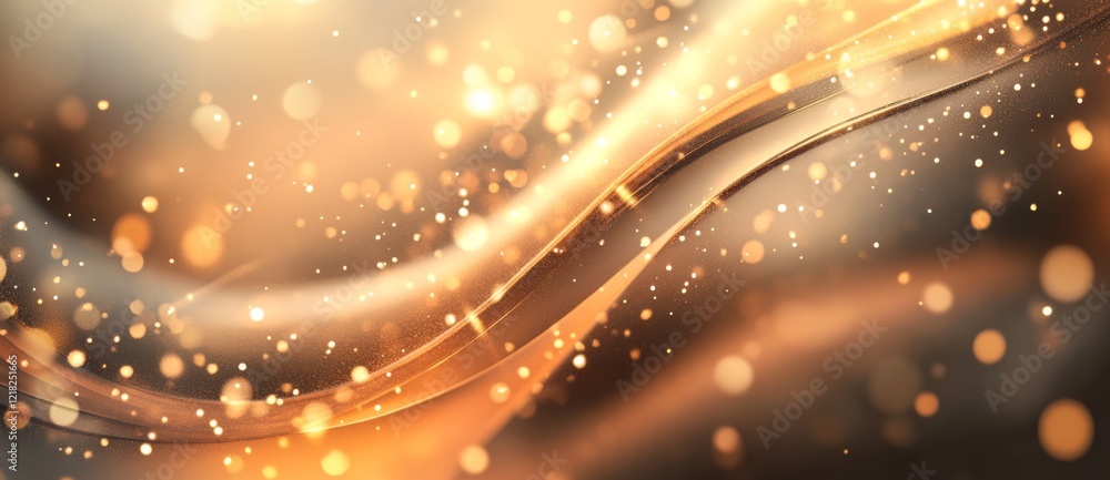 Poster sparkling golden particles create a mesmerizing background filled with shimmering lights at night..