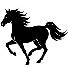 Silhouette of a running horse on a white background, emphasizing motion and grace