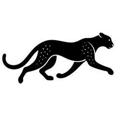 Silhouette of a running cheetah on a white background emphasizing speed and agility