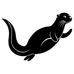 Silhouette of a playful otter floating on its back