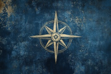 Nautical Star Compass on Distressed Blue Background