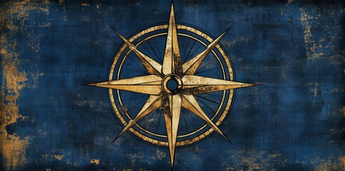 Golden Compass Rose on a Dark Blue Background