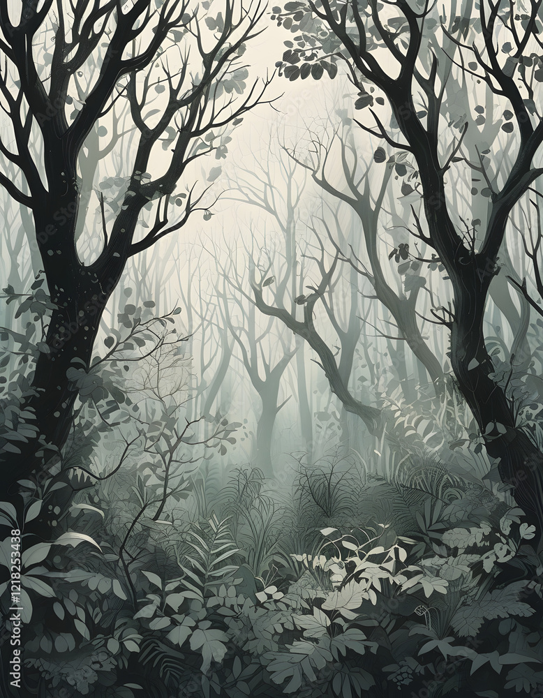 Poster Mysterious Foggy Forest