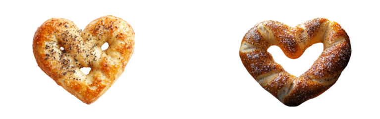  pretzel in the shape of an open heart, with soft and delicate textures, and a glossy sheen on its golden-brown crust  isolated on transparent background png (2)