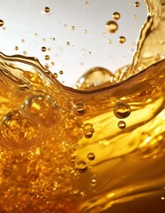 Golden liquid splash with bubbles.