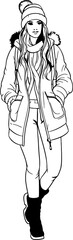 woman wearing winter clothes drawing