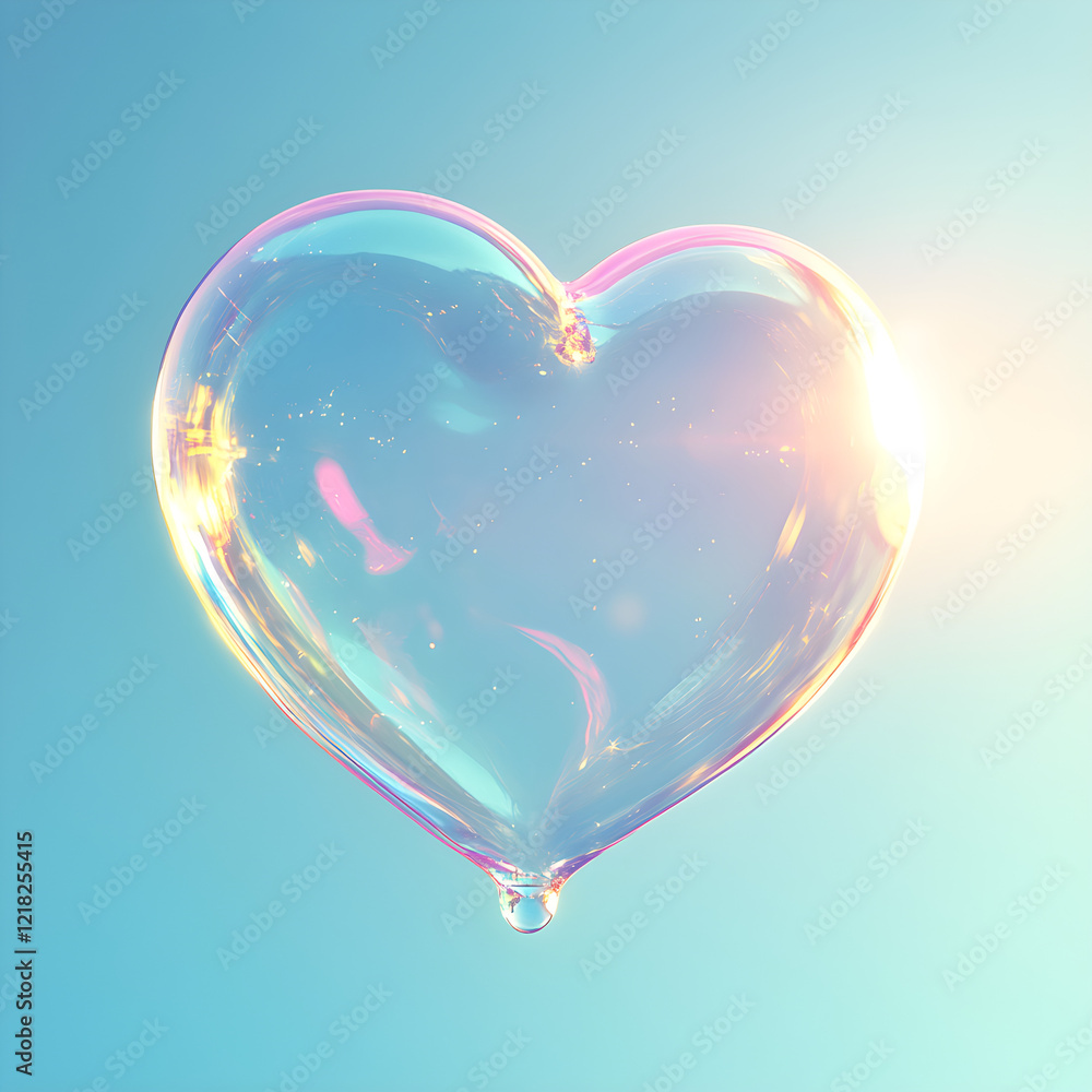 Poster a transparent bubble in the shape of a heart floating in sunlight