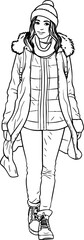woman wearing winter clothes drawing