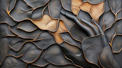 Obraz premium Textured Leaf Patterns with Dark Tones and Subtle Highlights