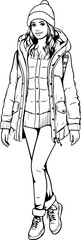 woman wearing winter clothes drawing