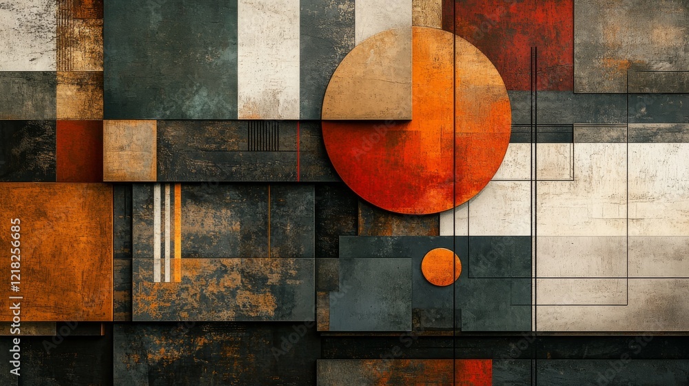 Poster abstract geometric composition with rusty textures and circles