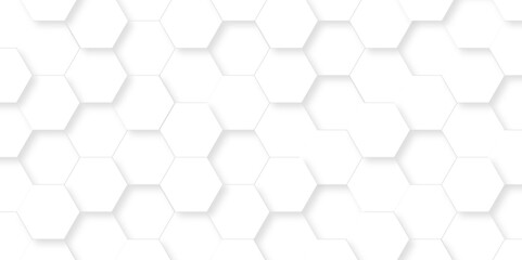 	
Minimal white hexagonal hexagon modern technology creative emboss light honeycomb polygonal web. abstract geometric science and mosaic tile with template web texture background.