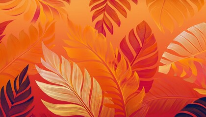 Fototapeta premium Warm-toned tropical leaves in an artistic illustration.