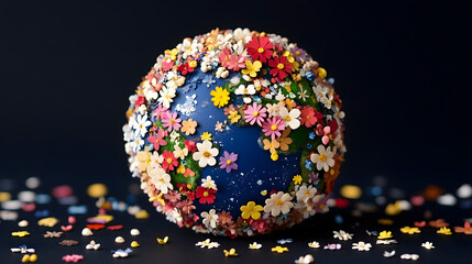 27. A fragmented and abstract Earth with exaggerated landforms and oceans, layered with luminous patterns representing energy and life cycles 