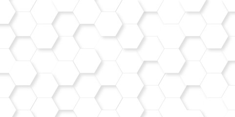 Fototapeta premium Minimal white hexagonal hexagon modern technology creative emboss light honeycomb polygonal web. abstract geometric science and mosaic tile with template web texture background.