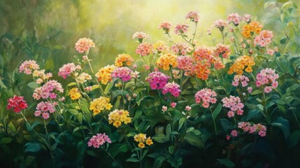 Obraz premium Vibrant Garden of Lush Colorful Flowers in Natural Sunlight