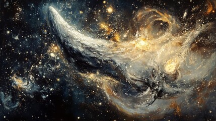 Celestial Whirlwind in Vast Universe with Bright Stars and Clouds