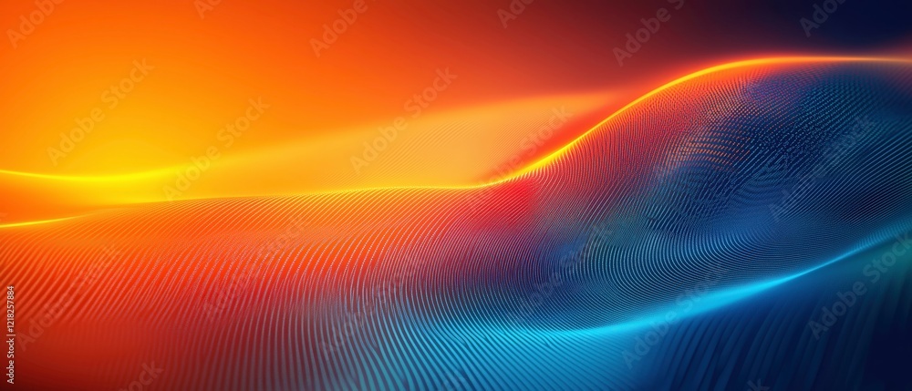 Poster abstract flow: a vibrant, digital abstract background with intertwining waves of fiery orange and co