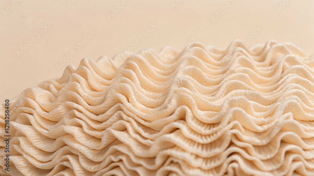 Poster close-up of wavy textured layers resembling soft cream-colored fabric or paper with gentle ripples a