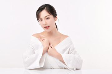 Beautiful young asian woman with clean fresh skin on white background, Face care, Facial treatment, Cosmetology, beauty and spa, Asian women portrait.